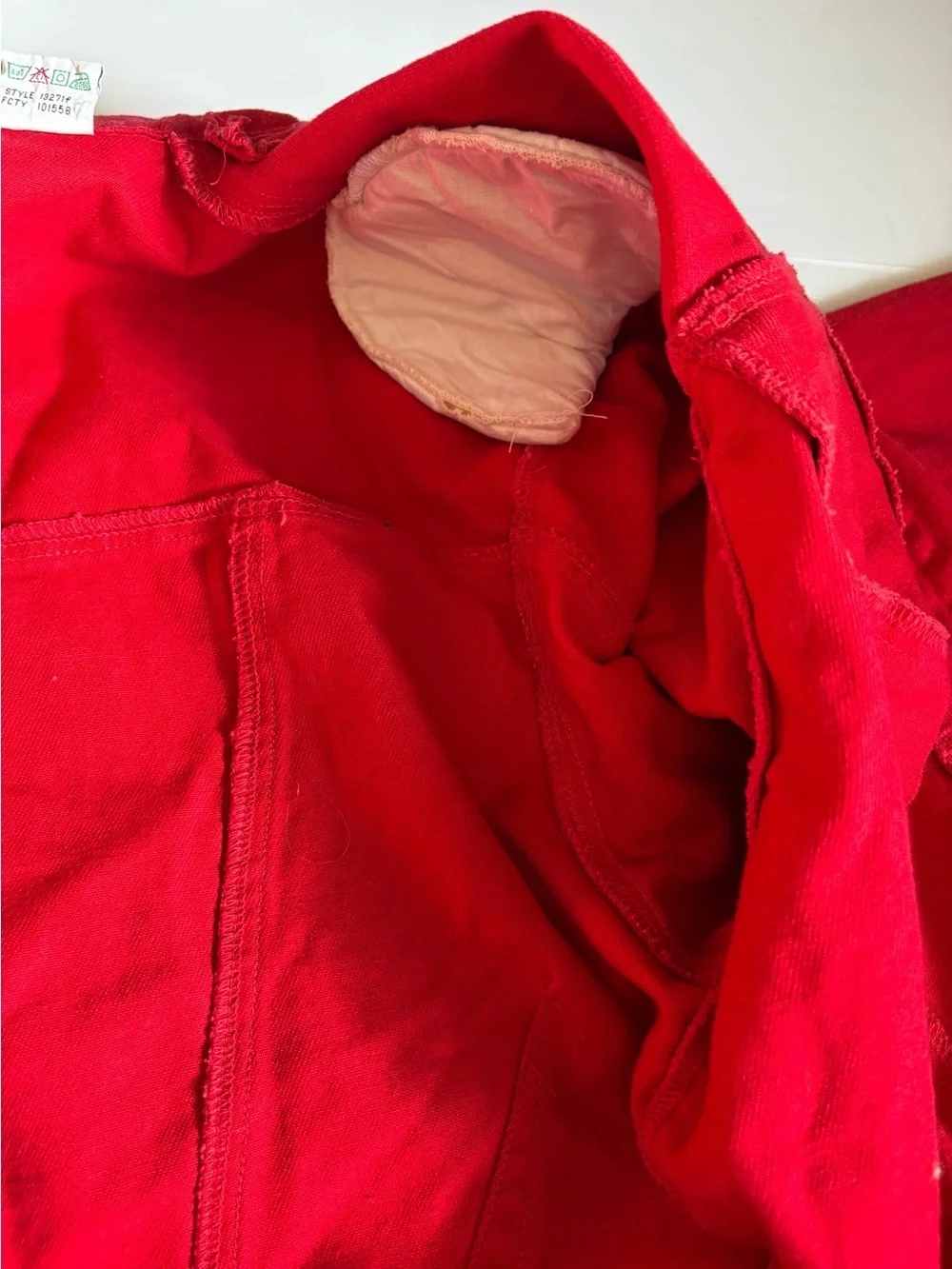 Vintage 90s Red Cropped Denim Jacket Boxy Retro Streetwear 2750, Sz 9/Medium. - Picture 7 of 16
